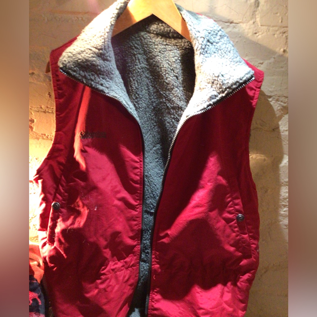 Columbia Red Vest With Gray Fleece Lining